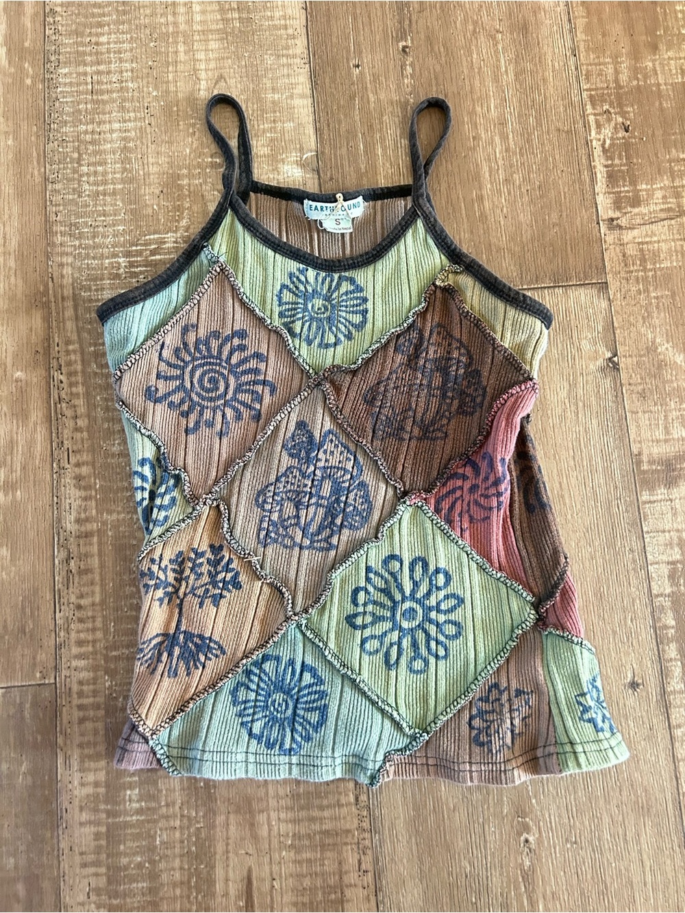 Earthbound Multi-Color Cook toned Patchwork Ribbed Tank Top - Small